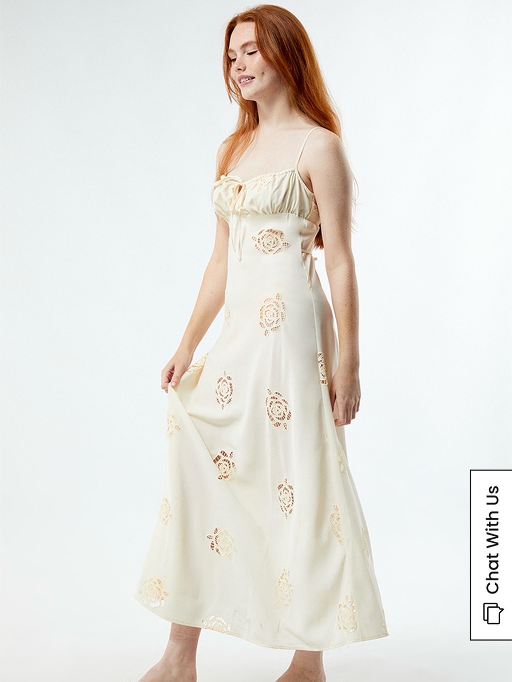 PacSun Cream Maxi Dress with Spaghetti Straps and Cutout Floral Accents